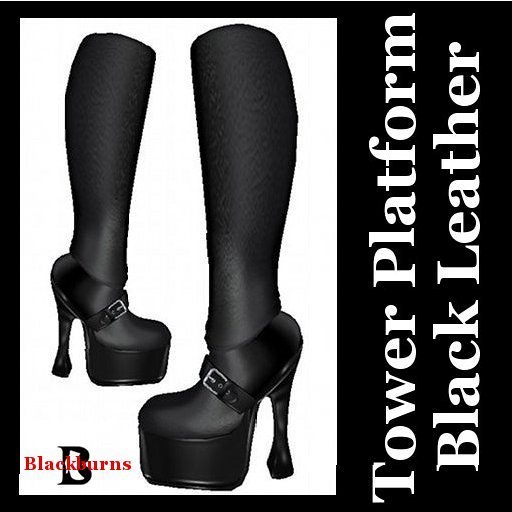 Second Life Marketplace Tower Platform Boots Black Leather